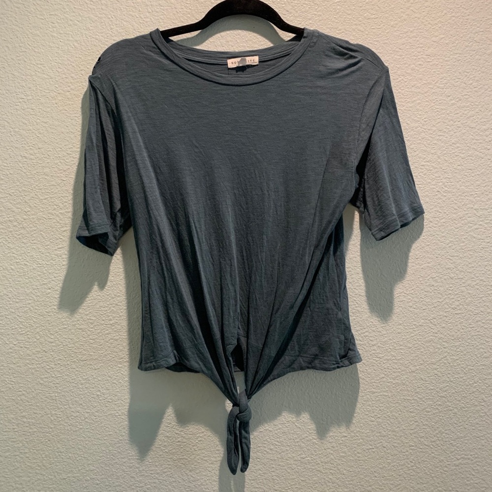 Cute Blue Tie Front Top